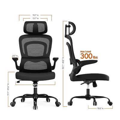 Cadeira de escritório de rede ergonômica de metal de design moderno com suporte lombar e braços flip-up