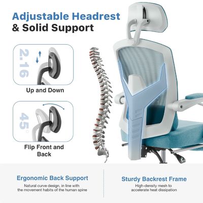 3 Gas Lift Ergonomic High Back Office Chair com almofada lombar e apoio de pé retrátil
