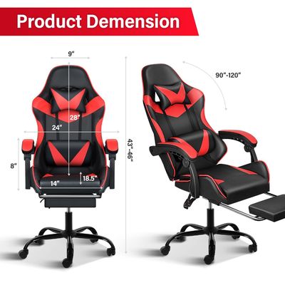 Cadeira de jogos ergonômica com apoio de pé e suporte lombar 20&quot;D x 25&quot;W x 46&quot;H/360 Girável