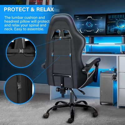 Embalagem de correio cadeira ergonômica de videogame com apoio para os pés e suporte lumbar 33 libras