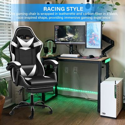Cadeira de jogo de computador ergonômica de tecido de 33 libras com apoio para os pés e suporte lumbar