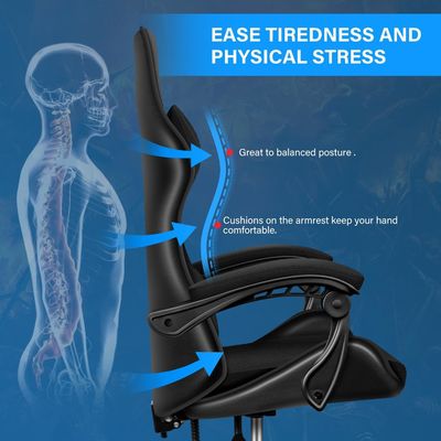 Cadeira de jogo de computador ergonômica de tecido de 33 libras com apoio para os pés e suporte lumbar