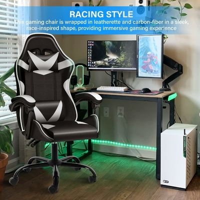 Material do assento tipo plástico Cadeira ergonómica para jogos de vídeo com apoio para os pés e apoio lombar