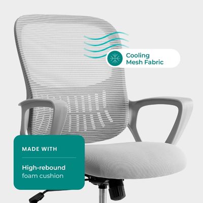 Materiais Média-de volta tarefa de rolamento cadeira de escritório de escritório com rodas e suporte lombar