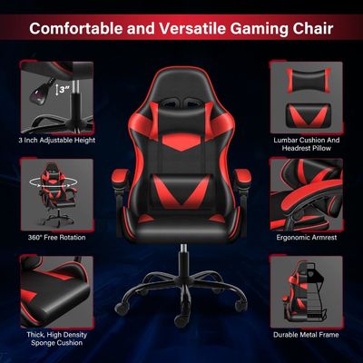 Assento de plástico Cadeira de jogos de computador de tecido com apoio para os pés e suporte lombar Ergonômica