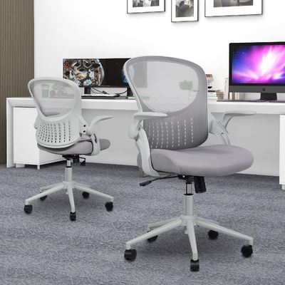 Cadeira de escritório de computador de malha ergonômica com apoio lombar e braços flip-up