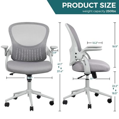 Cadeira de escritório de computador de malha ergonômica com apoio lombar e braços flip-up