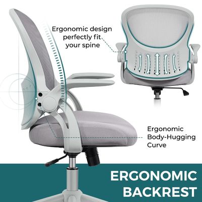 Cadeira de escritório de computador de malha ergonômica com apoio lombar e braços flip-up