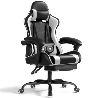 Cadeira de jogos de reclinação ajustável em altura com apoio para os pés e suporte lombar para massagem
