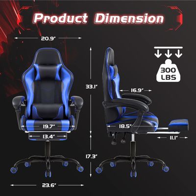 Solid Back Style Ergonomic Gaming Chair com apoio para os pés e apoio lombar de massagem