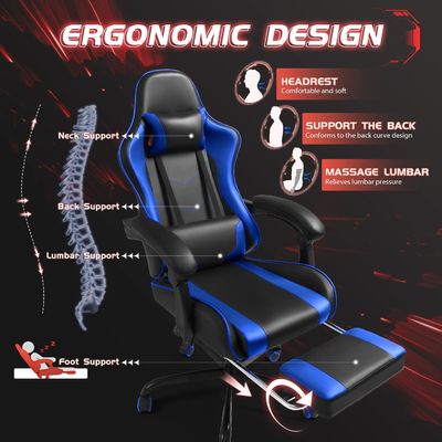 Solid Back Style Ergonomic Gaming Chair com apoio para os pés e apoio lombar de massagem