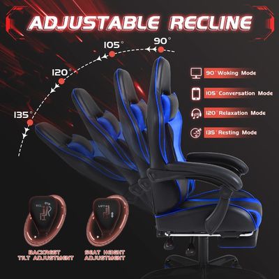 Solid Back Style Ergonomic Gaming Chair com apoio para os pés e apoio lombar de massagem