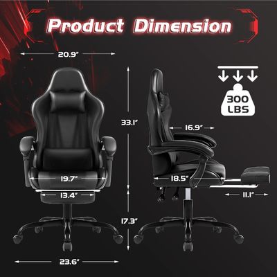 Cadeira de jogo de computador ergonômico de estilo moderno com apoio de pé e massagem