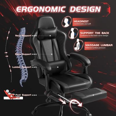 Cadeira de jogo de computador ergonômico de estilo moderno com apoio de pé e massagem