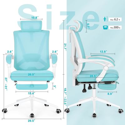 Cadeira de escritório com 360 giratórios com suporte lombar e apoio de pé 2D ajustáveis
