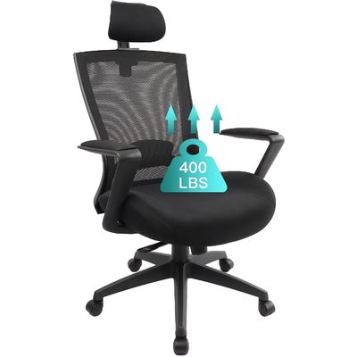 Cadeira de escritório de malha ergonômica com almofada espessada e apoio de cabeça ajustável