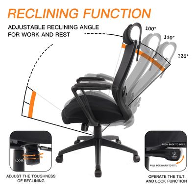 Cadeira de escritório de malha ergonômica com almofada espessada e apoio de cabeça ajustável