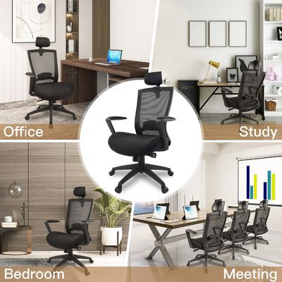 Cadeira de escritório de malha ergonômica com almofada espessada e apoio de cabeça ajustável