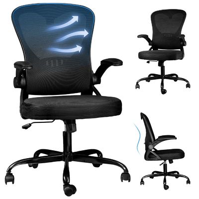 Cadeira de escritório de malha ergonômica de braços dobrados com 360 giros e ajuste de altura