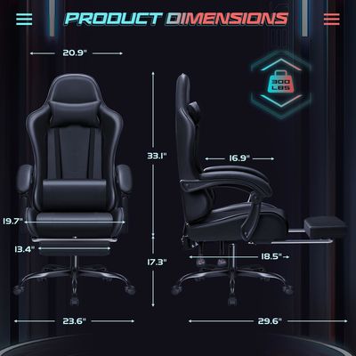 Cadeira de jogo de corrida de couro sintético com suporte lombar de massagem e assento giratório 360