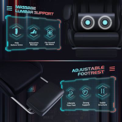 Cadeira de jogo de corrida de couro sintético com suporte lombar de massagem e assento giratório 360