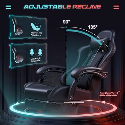 Cadeira de jogo de corrida de couro sintético com suporte lombar de massagem e assento giratório 360