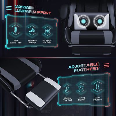 Cadeira de jogo de corrida com suporte lombar de massagem e assento giratório 360
