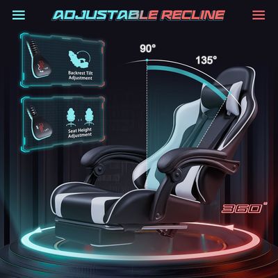 Cadeira de jogo de corrida com suporte lombar de massagem e assento giratório 360