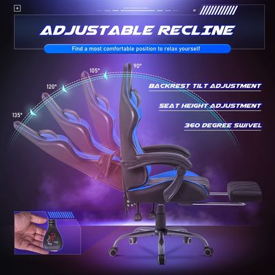 Cadeira de jogos de vídeo de costas altas com apoio para os pés e massagem de apoio lombar Cor personalizada