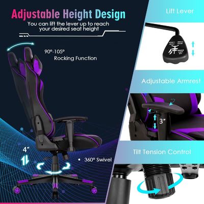 ALINUNU Racing Ergonomic Gaming Chair com suporte lombar ajustável e almofada de esponja