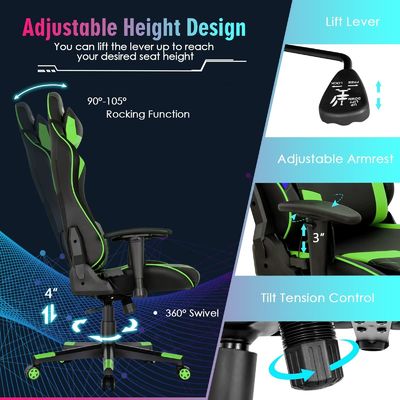 Cadeira de jogo ergonômica de corrida de apoio lombar ajustável para adultos
