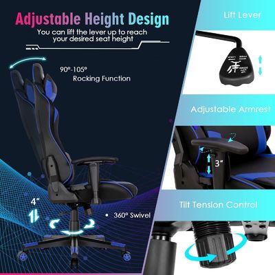 ALINUNU Metal Tipo Alumínio Cadeira de Jogo Ergonômica de Corrida com Apoio Lumbar Ajustável