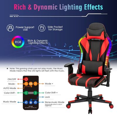 Atualize sua cadeira de jogos para cadeira giratória ALINUNU com luzes LED RGB Design ergonômico