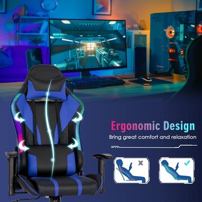 Cadeira de jogos RGB de couro sintético com luzes LED RGB 27&quot;D x 27&quot;W x 53&quot;H ajustável