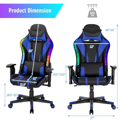 Cadeira de jogos RGB de couro sintético com luzes LED RGB 27&quot;D x 27&quot;W x 53&quot;H ajustável