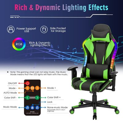 Cadeira de jogos RGB ergonômica confortável com design ajustável e luzes LED RGB