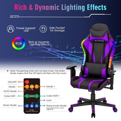 Atualize sua configuração de jogos com a cadeira giratória ALINUNU de design moderno e luzes LED RGB