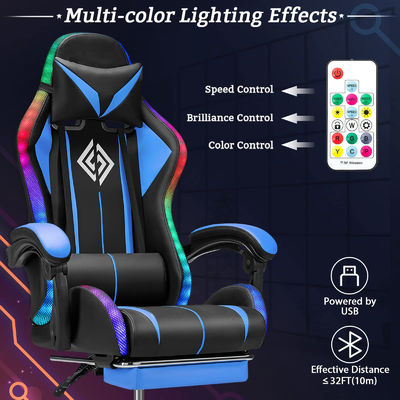 Cadeira de jogos ergonômica de cor personalizada com apoio de pé e estilo giratório de luzes LED