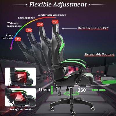 Modern Design ALINUNU Ergonomic Computador Massagem Cadeira de Jogo com Luzes LED e apoio de pé