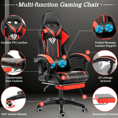 39.75 libras Ergonômica Computador Massagem Cadeira de Jogo com luzes LED e apoio de pés