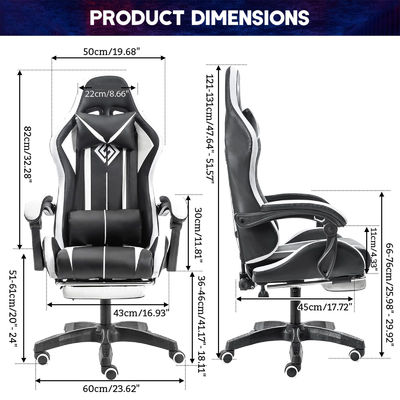 ALINUNU Cadeira de jogo de massagem com computador ergonômica de couro falso com luzes LED e apoio de pés