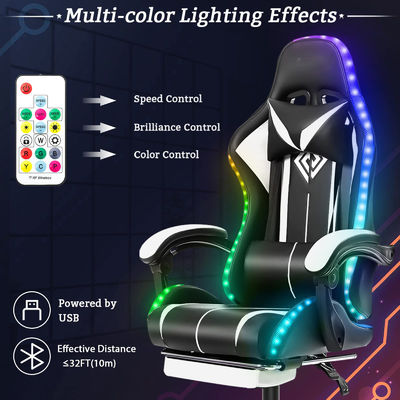 ALINUNU Cadeira de jogo de massagem com computador ergonômica de couro falso com luzes LED e apoio de pés