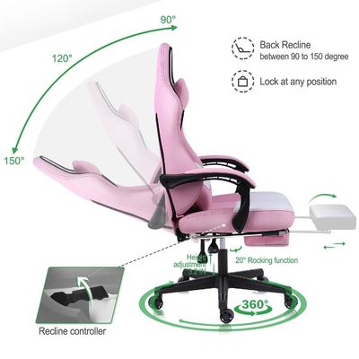 Cadeira de jogo de computador ergonômica de couro sintético de design moderno com apoio de pé