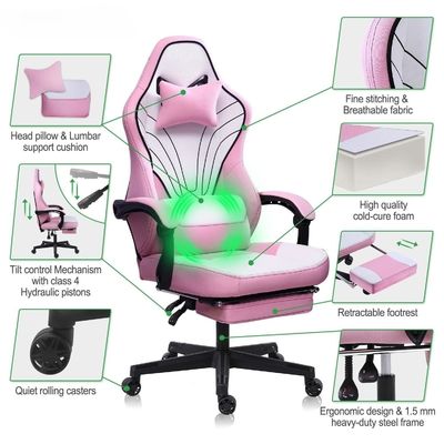 Cadeira de jogo de computador ergonômica de couro sintético de design moderno com apoio de pé