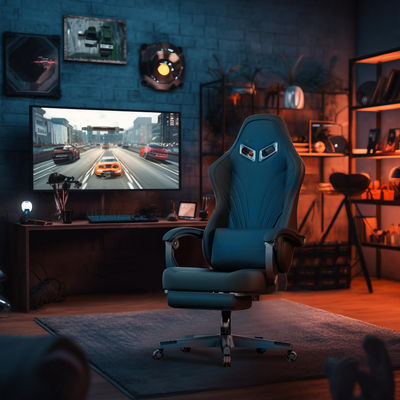 Silla Gamer Específica Cadeira Ergonômica de Jogo Couro sintético e apoio de pé Incluído