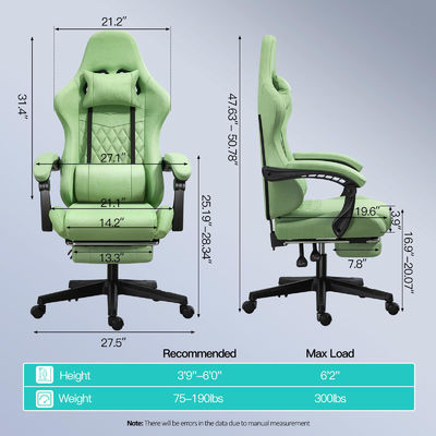 Cadeira de jogos ergonômica com apoio de pés e massagem Recomendação de peso máximo 300 libras