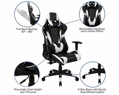 Cadeira de jogos de computador de escritório ergonômica com 360 giros/ajuste de altura/função de reclinação