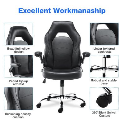 Cadeira de jogo ergonômica de couro sintético com suporte lombar