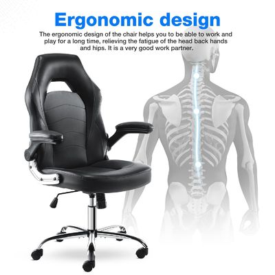 Cadeira de jogo ergonômica de couro sintético com suporte lombar