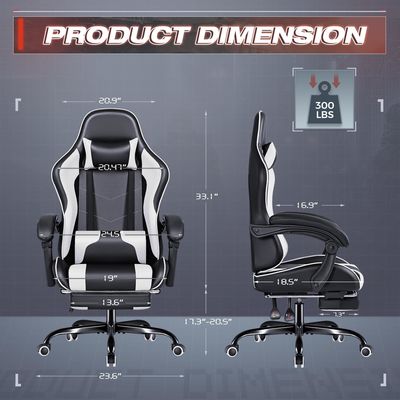 Cadeira de jogo de computador de corrida ajustável com apoio de pé e massagem lombar
